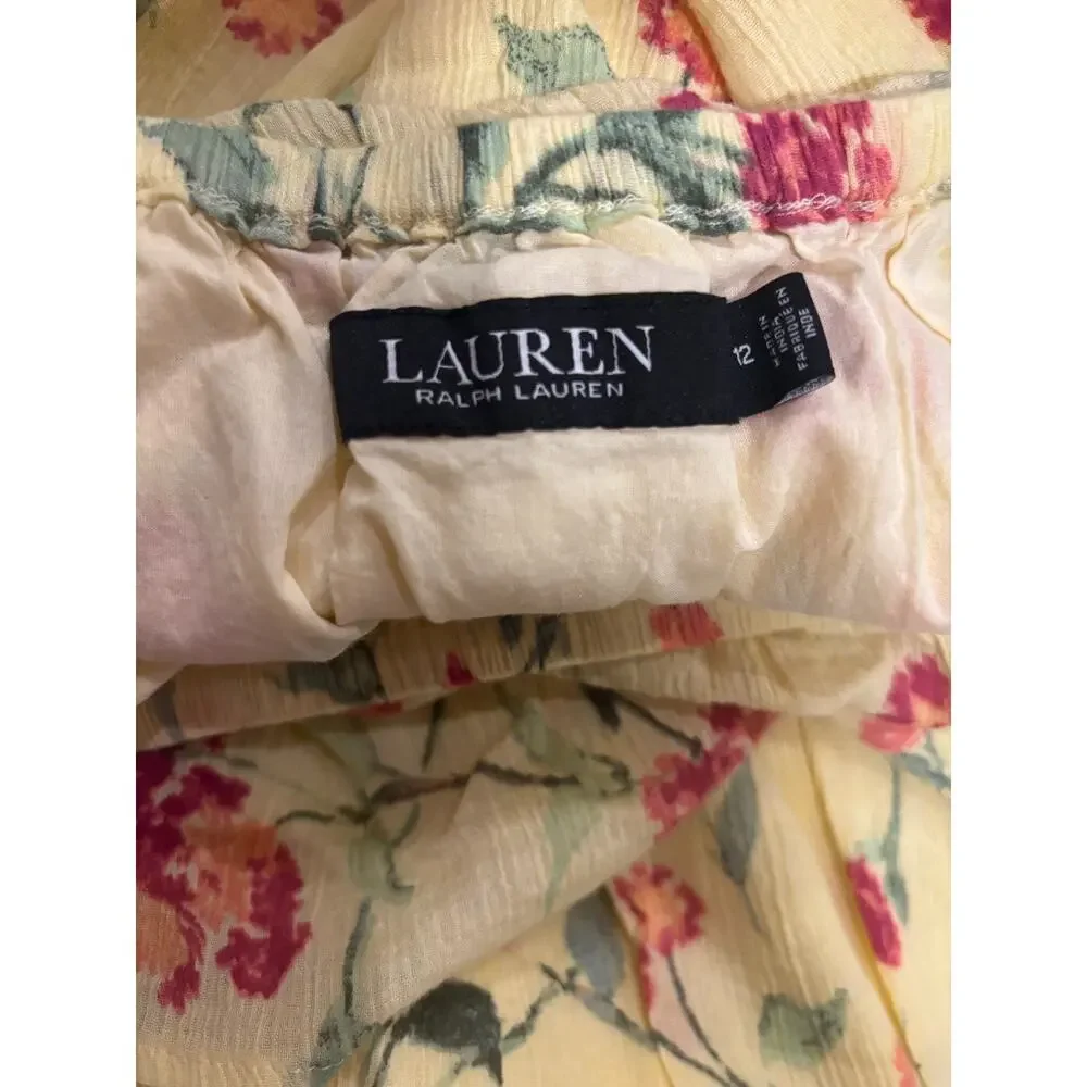 Ralph Lauren Butter Yellow Floral Dress Size 12 Off Shoulder Boho Ruffle Summer - Picture 4 of 4